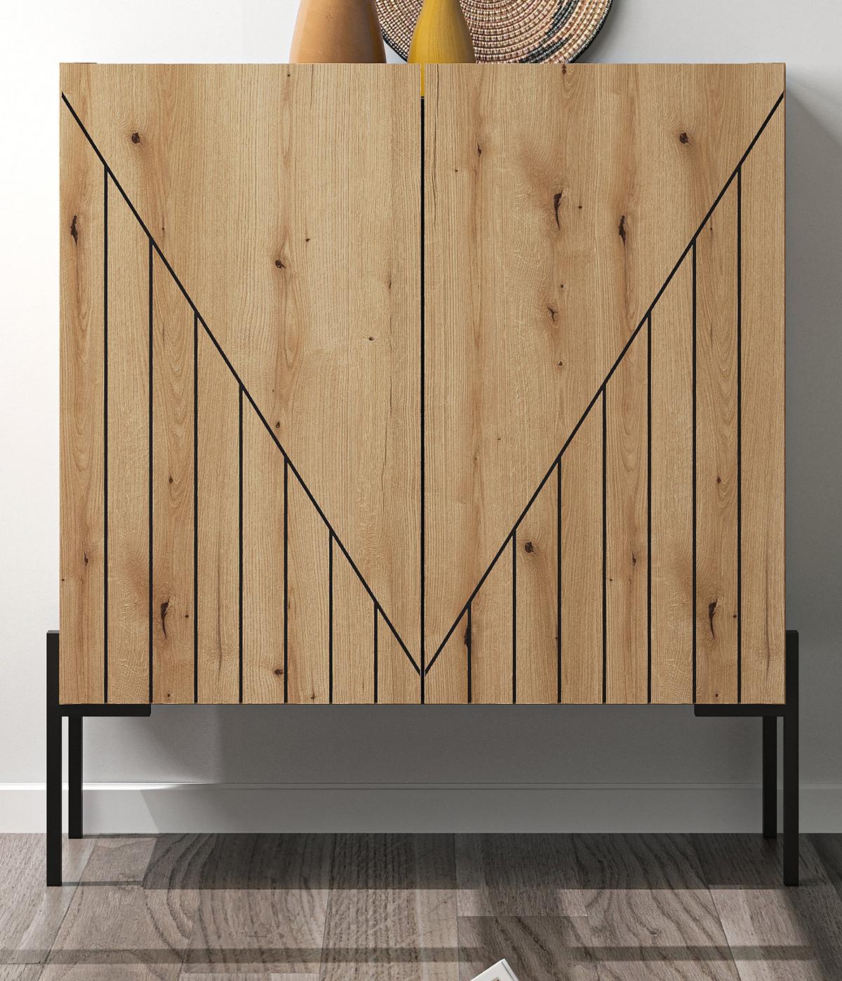 KOMMODE Evoke Eiche 80 x 91 cm, Sideboard mit Soft-Close - Eichefarben/Schwarz, Holzwerkstoff/Metall (80/91/40cm) - Inn.Furn
