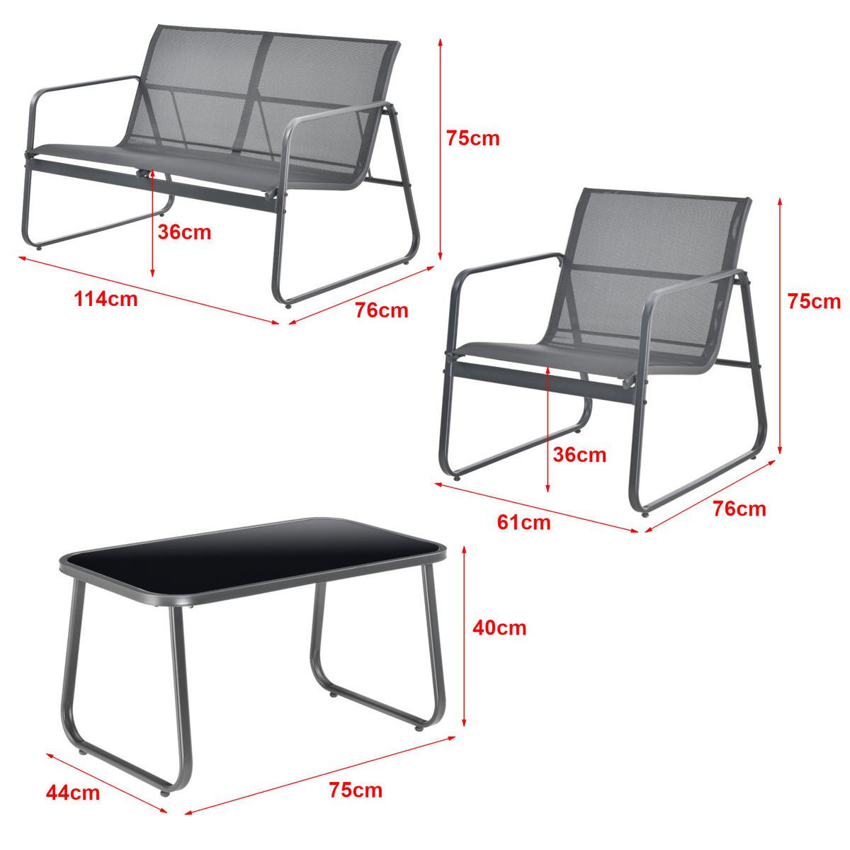 GARTENMÖBEL-SET 4 TLG. Palencia - Dunkelgrau, Metall - [en.casa]