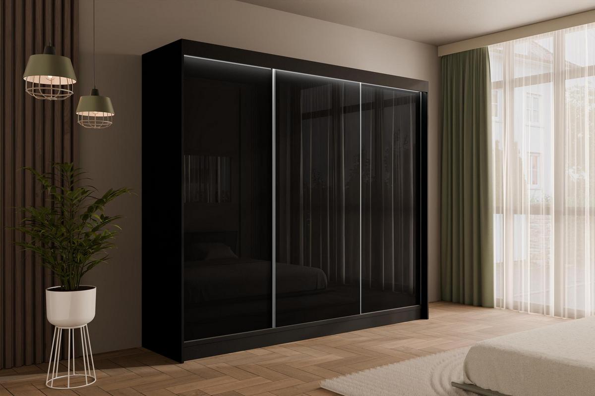 KLEIDERSCHRANK PEKA mit LED - 250 cm - Schwarz - Schwarz, Holzwerkstoff (250/215/61cm) - ALTDECOR