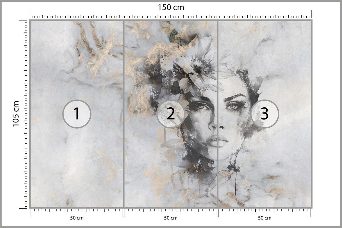 FOTOTAPETE für Wohnzimmer Frau Porträt Beton Blumen Modern 150x105 - Beige/Schwarz, Papier (150/105cm) - Muralo