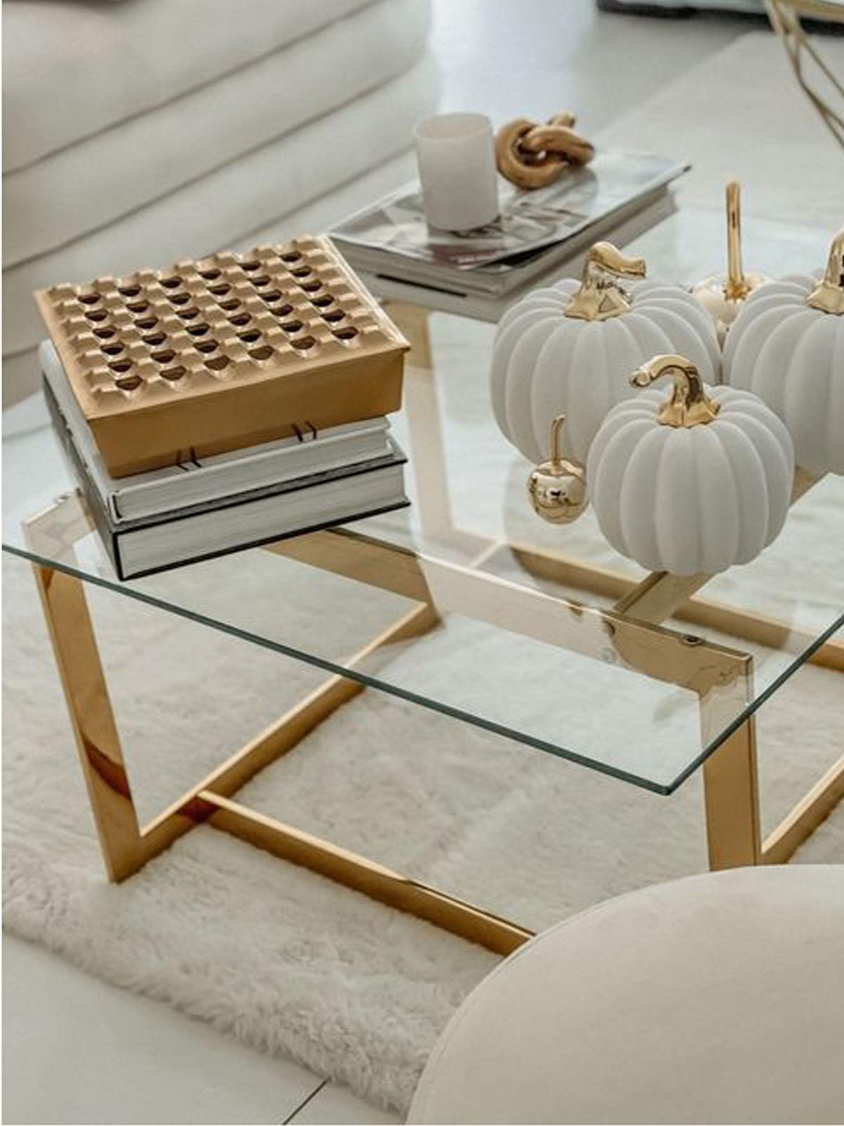 COUCHTISCH Glas gold quadratisch 80/80 cm Crystal - Transparent/Goldfarben, Glas (80/80/40cm) - Beliani