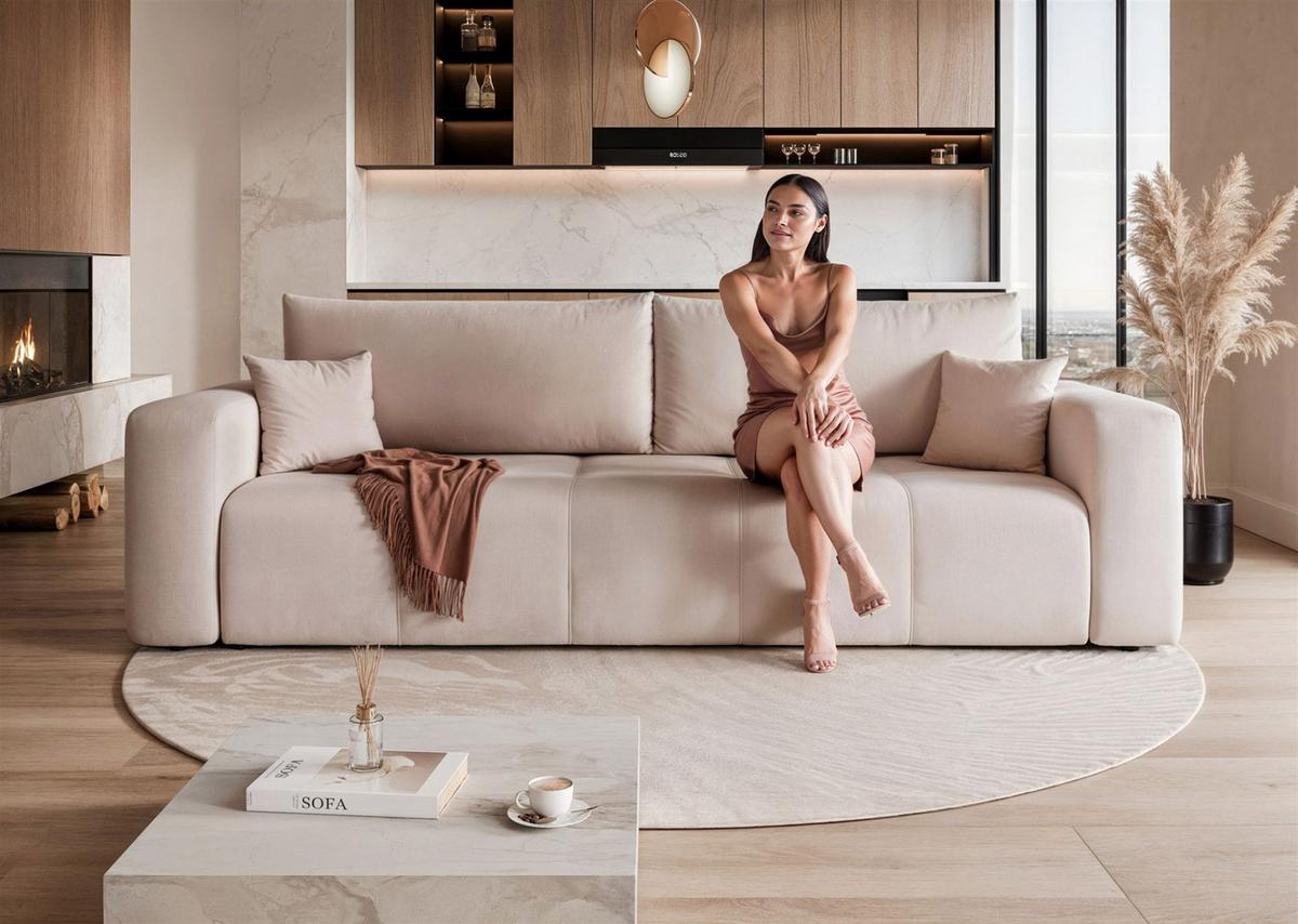 SCHLAFSOFA Leros - Beige, Holzwerkstoff/Textil (244/79/93cm) - Fun Möbel