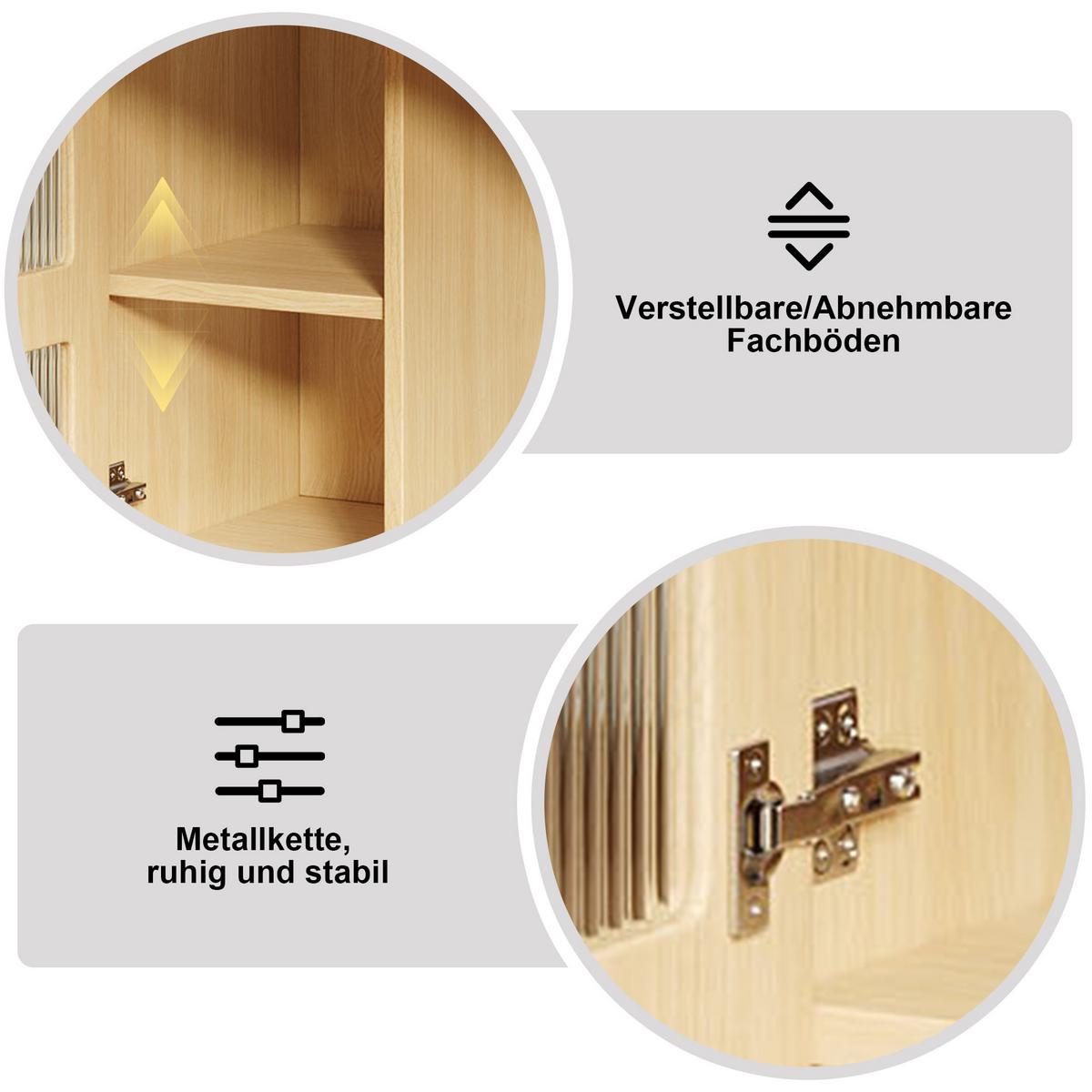 SCHMINKTISCH holzoptik mit LED-Spiegel & Glasvitrinen - Naturfarben, Holzwerkstoff (120/139.5/40cm) - Urban Meuble