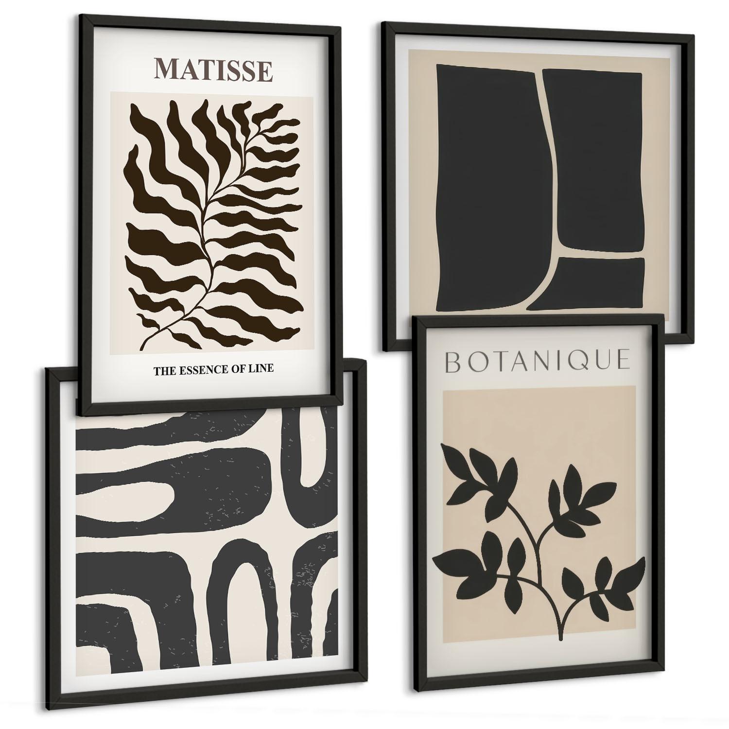 BILDER SET 4er Set - 50x50 cm & 40x60 cm Schwarzer Rahmen - Minimalistische Pflanzenposter - Schwarz, Kunststoff (50/50cm) - TULUP