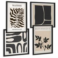 BILDER SET 4er Set - 50x50 cm & 40x60 cm Schwarzer Rahmen - Minimalistische Pflanzenposter - Schwarz, Kunststoff (50/50cm) - TULUP