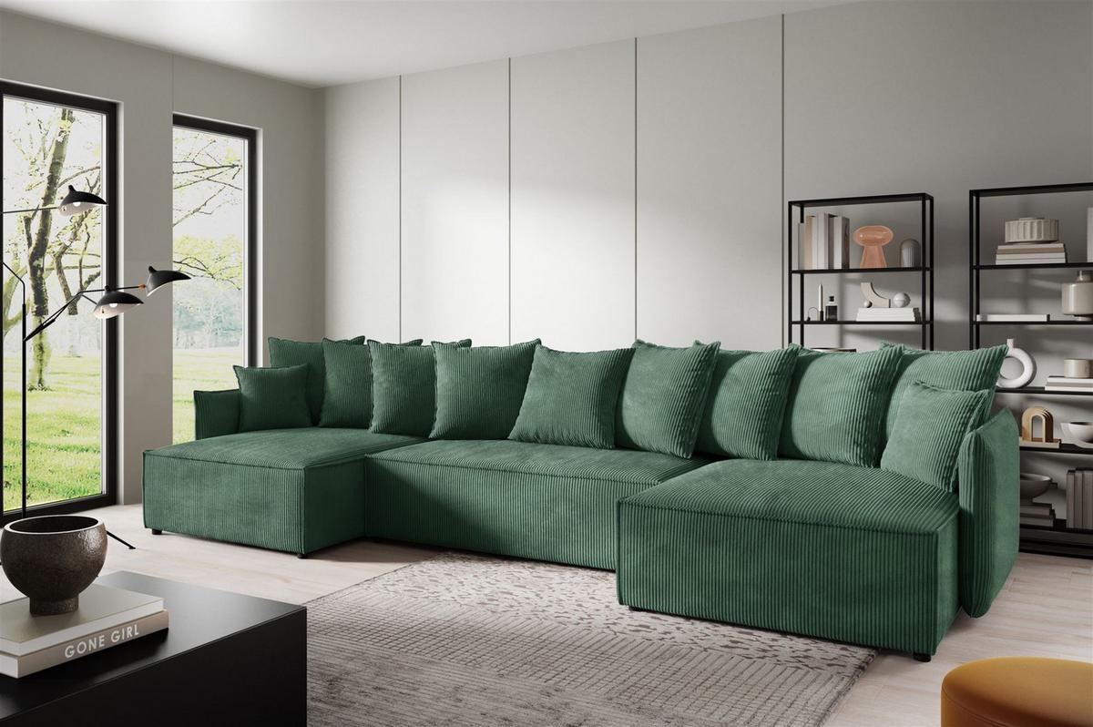 WOHNLANDSCHAFT Minea - Grün, Holzwerkstoff/Textil (362/70/153cm) - Fun Möbel