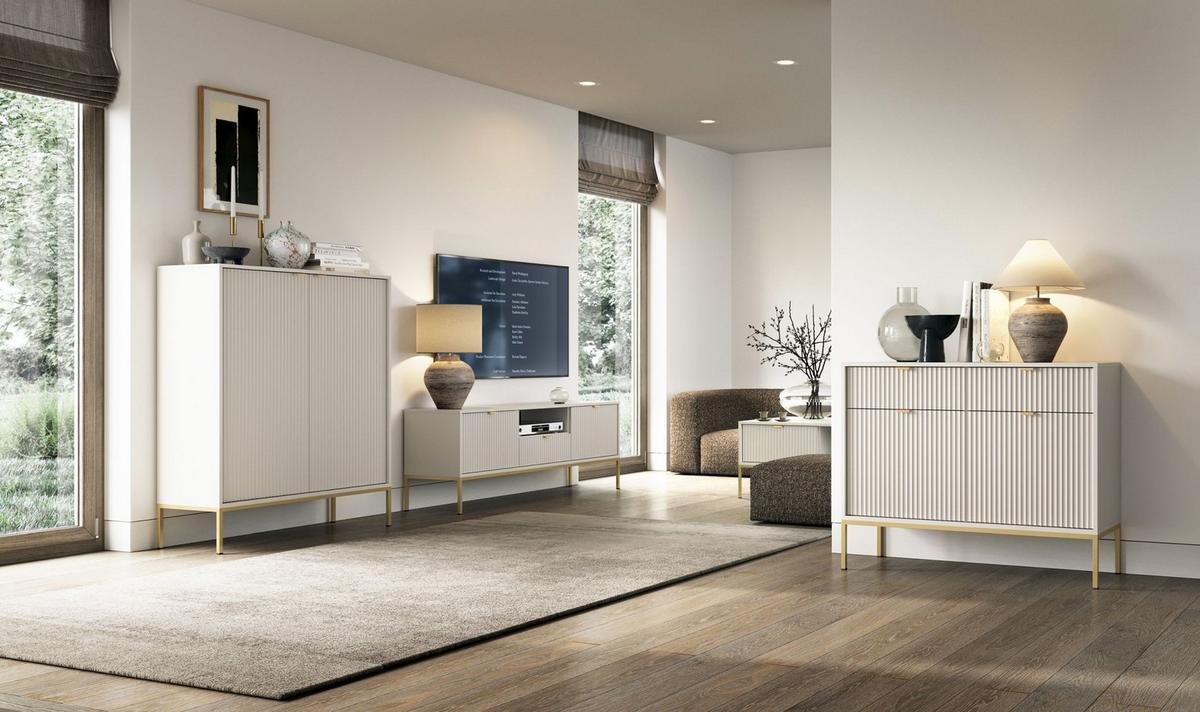 TV-LOWBOARD Vellore Greige / Gold 154 cm - Taupe/Goldfarben, Holzwerkstoff/Metall (154/56/39cm) - Selsey