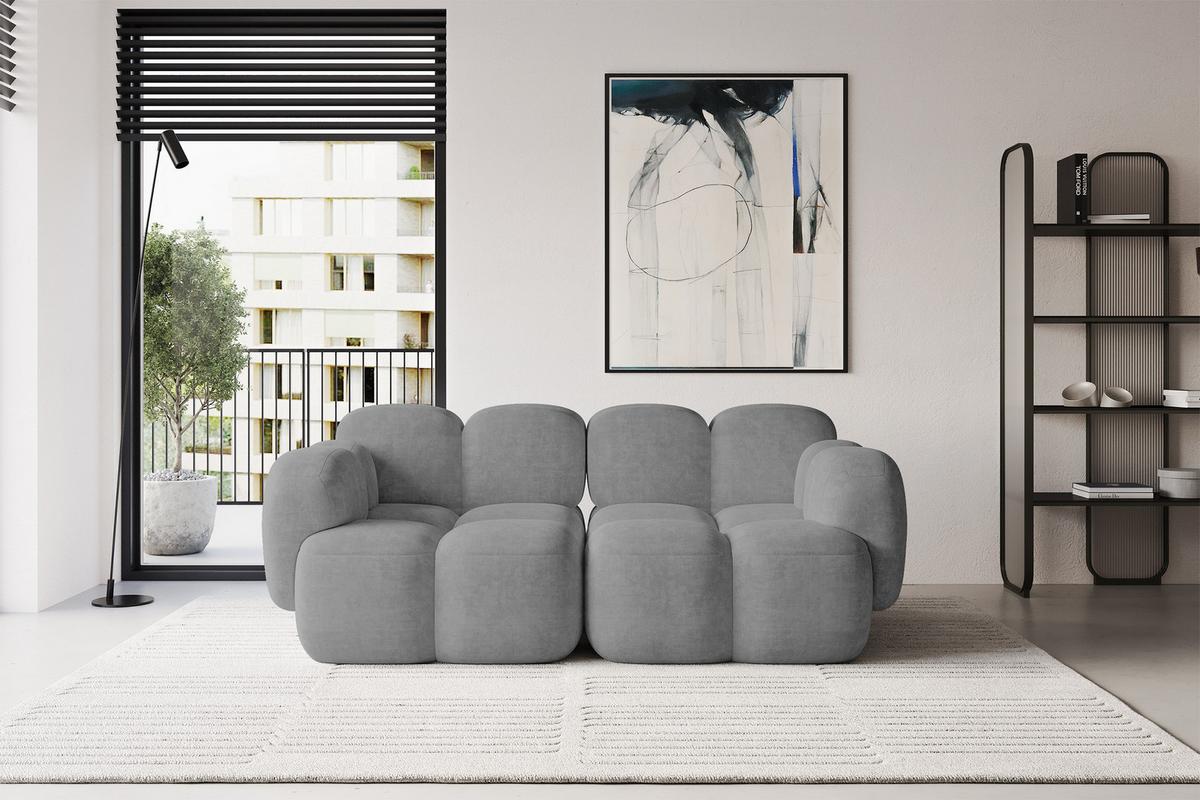 2-SITZER modulares Sofa Miko-S1 214x118x75 cm Grau Velours - Schwarz/Grau, Holzwerkstoff/Kunststoff (214/75/118cm) - ALTDECOR