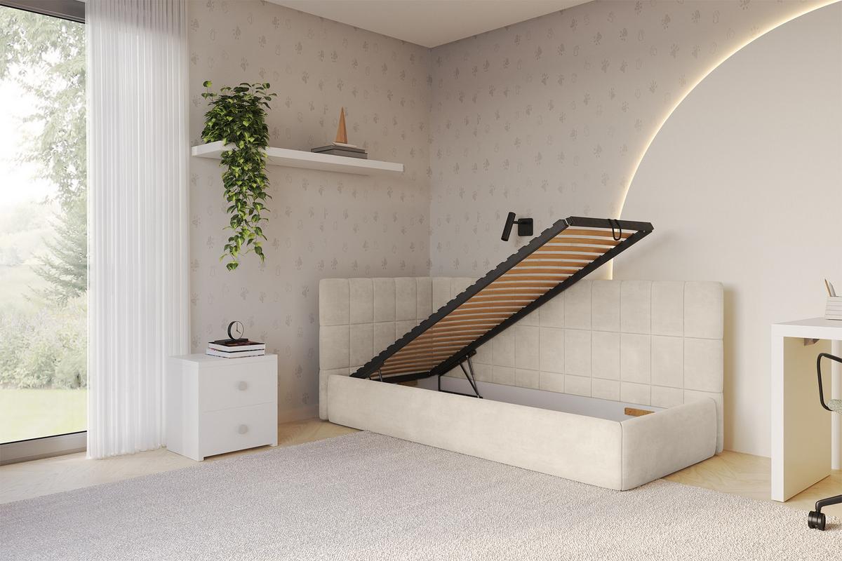 EINZELLBETT Jugendbett mit Bettkasten und Matratze H3/H4, Rechts - TULY 80x200 Beige - Naturfarben, Holzwerkstoff/Textil (80/200cm) - ALTDECOR