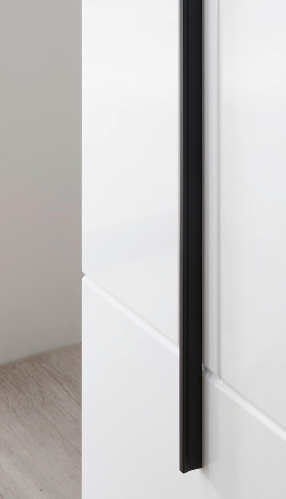 SCHUHSCHRANK weiß Hochglanz 50 x 200 cm, Stauraumschrank mit 6 Fächern - Weiß Hochglanz/Schwarz, Holzwerkstoff/Kunststoff (50/200/39cm) - Furn.Design