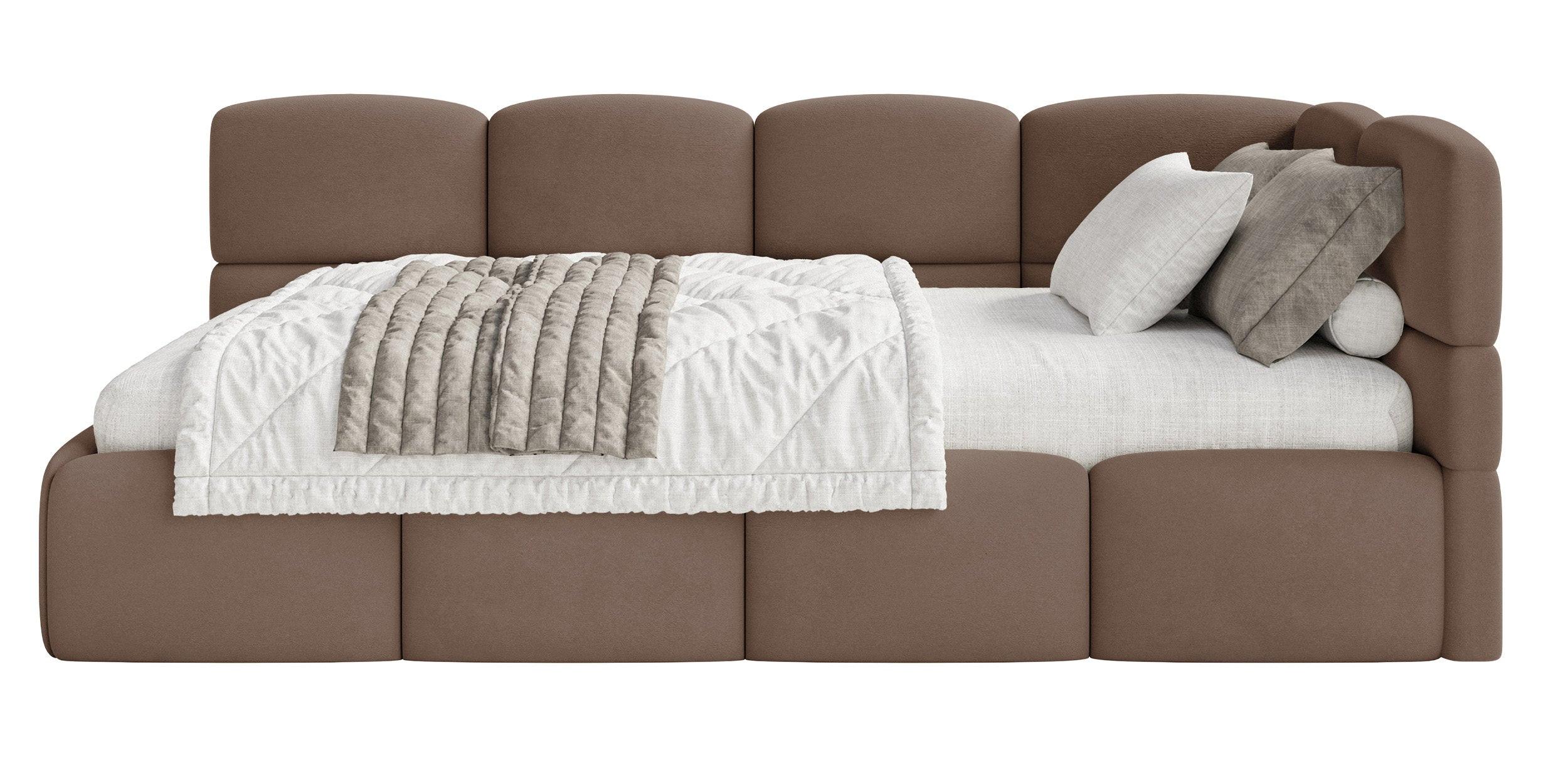 JUGENDBETT Cloudy Braun 90x200 cm, Kopfteil rechts, Samt - Schwarz/Braun, Kunststoff/Textil (90/200cm) - Selsey