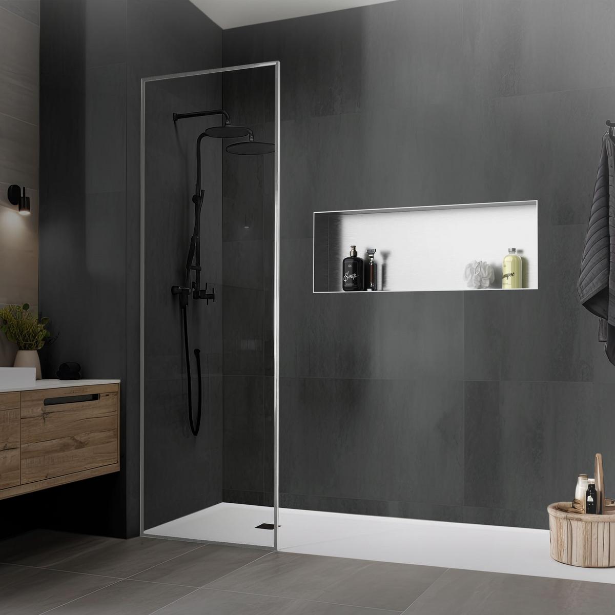 DUSCHNISCHE Silber 90/30 cm - Silberfarben, Metall (90/30/10cm) - LuxeBath