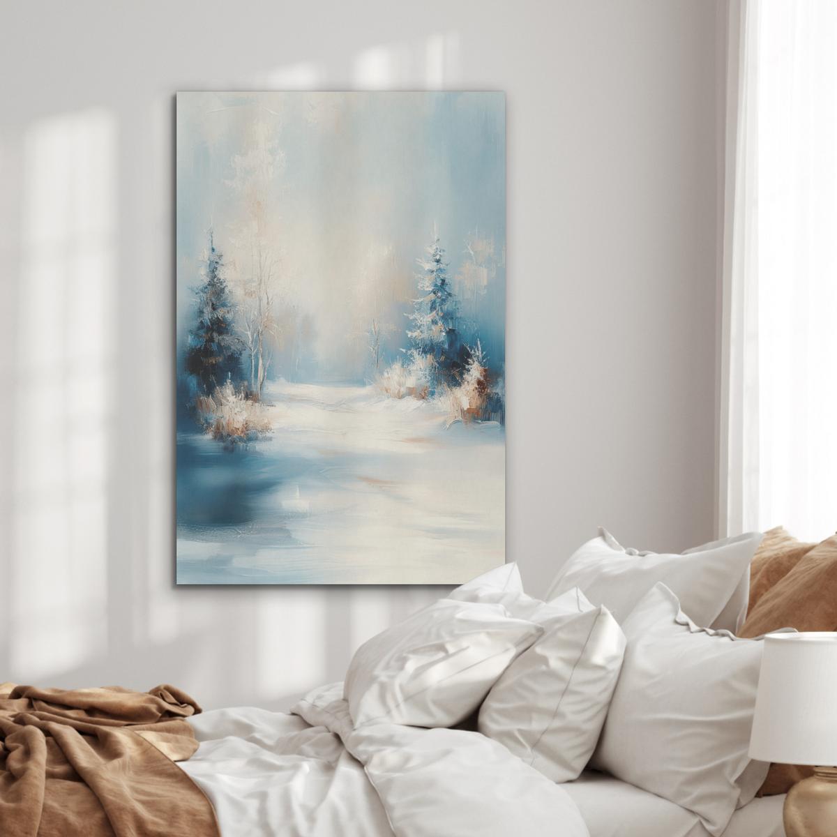 AKUSTIKBILD Wald - Winter - Natur - Abstrakt - Schnee Wanddeko 70x100 cm - Weiß, Kunststoff (70/100/0.9cm) - MuchoWow