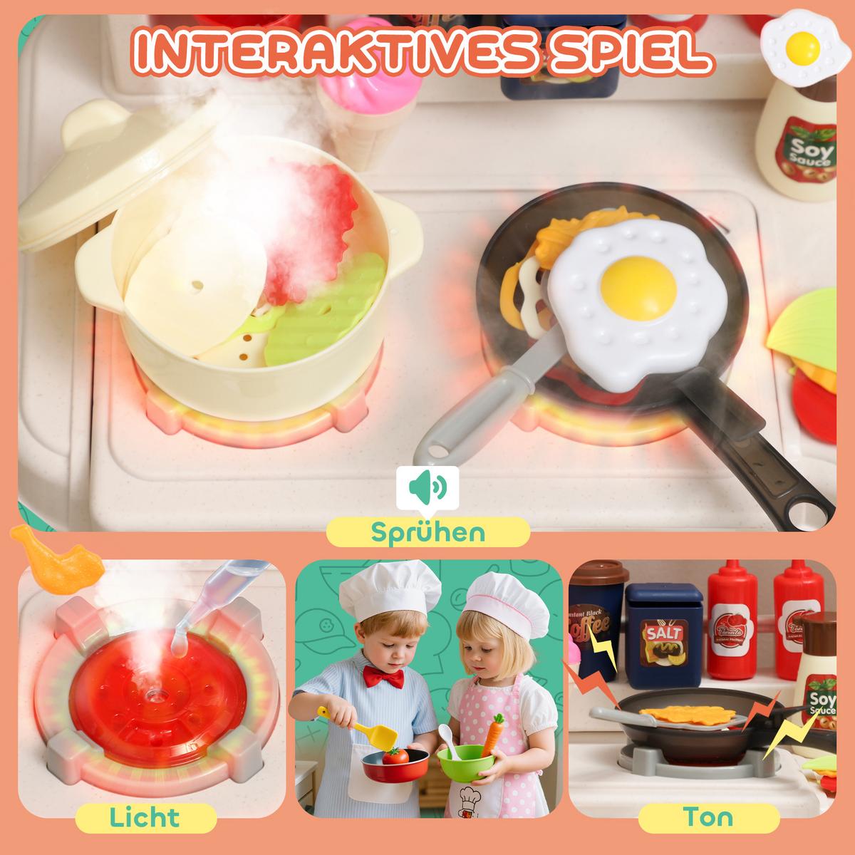 KINDERKÜCHE Spielküche mit Ofen Spüle Licht-und Soundfunktion und Zubehör - Grün, Kunststoff (24/44.5cm) - AIYAPLAY