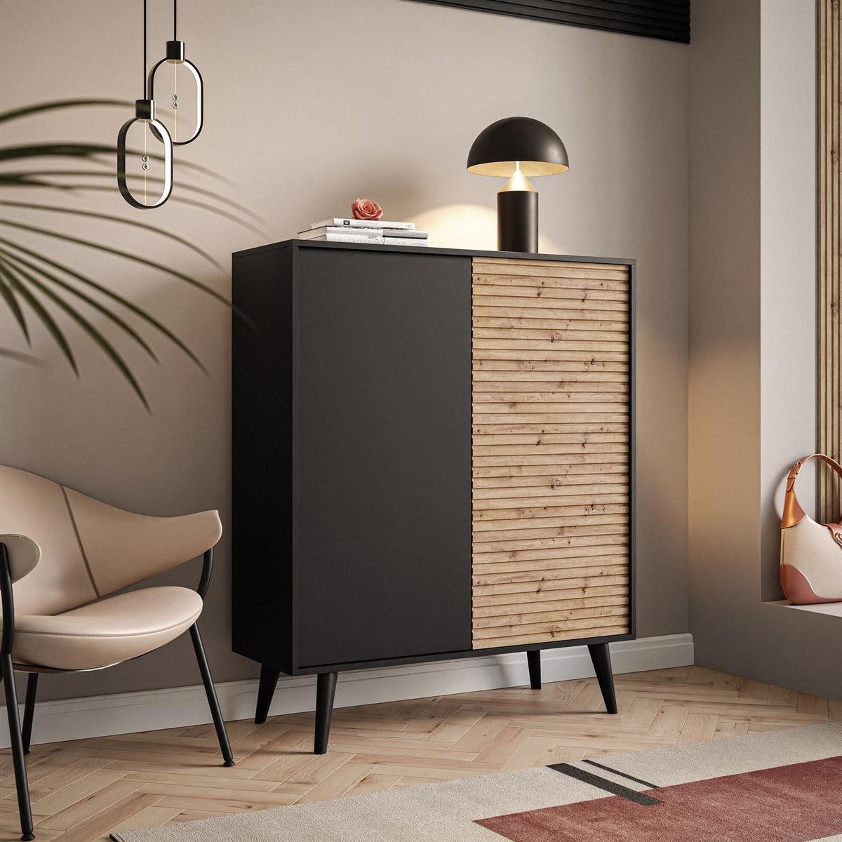 KOMMODE CONE KD104 - Eichefarben/Schwarz, Holzwerkstoff (104/125/39cm) - Lookway