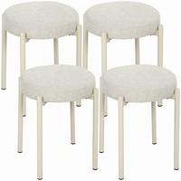 HOCKER 4er Set Polyester Cremeweiß - Dunkelgrün/Creme, Textil/Metall (45/47.5/45cm) - HOMCOM