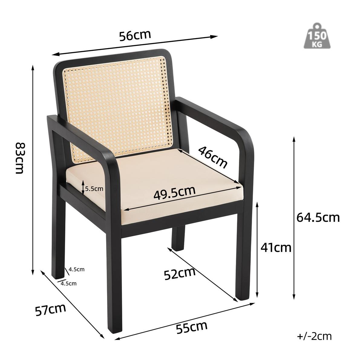 ESSZIMMERSTÜHLE 2er-Set mit Rattan-Rückenlehne - Beige, Holz (56/83/57cm) - Urban Meuble