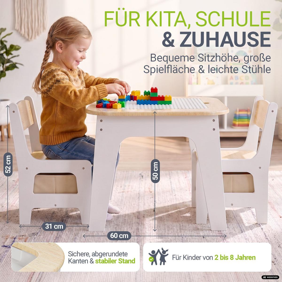 KINDERSITZGRUPPE Milou natur - Naturfarben, Holz (60/50/60cm) - Juskys