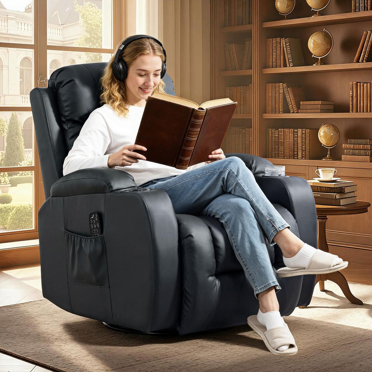 RELAXSESSEL elektrisch verstellbar Massagesessel mit Liegefunktion, Heizung - Hellgrau/Schwarz, Textil (82/103/99cm) - HOMCOM