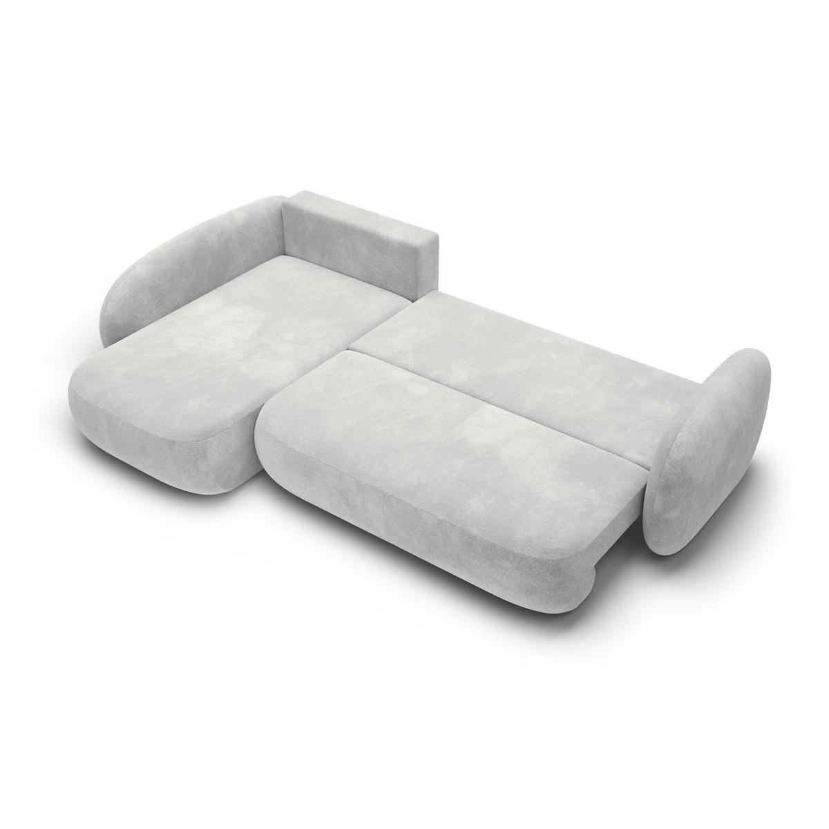 ECKSOFA AMICO II L-S Hellgrau Geflochtener Stoff mit Schlaffunktion - Hellgrau, Holz (289/190cm) - MASSENO