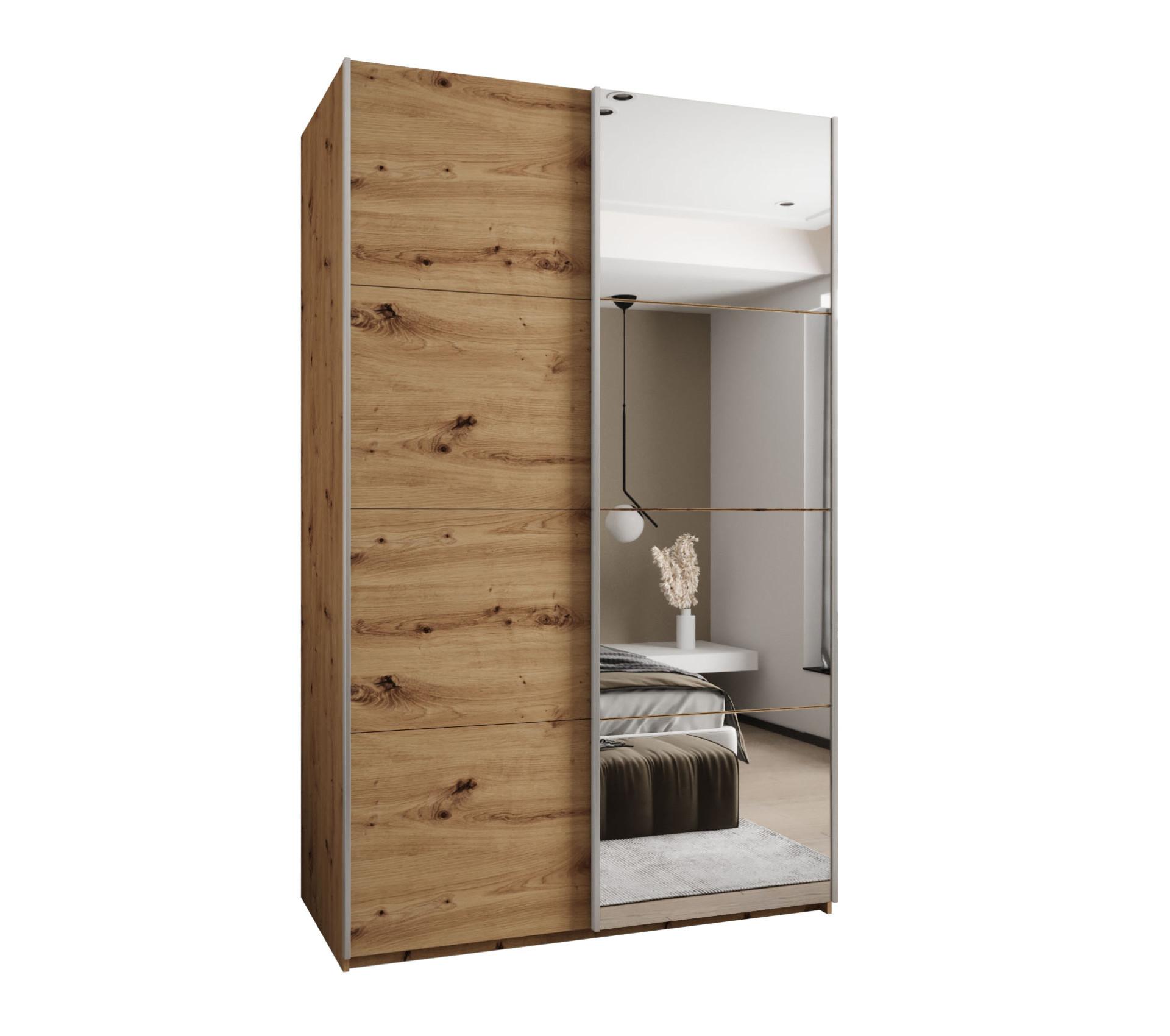 SCHWEBETÜRENSCHRANK 245,5/160/64 2-türig - Silberfarben/Eiche Artisan, Holz/Metall (160/245/64cm) - Abiks Möbel