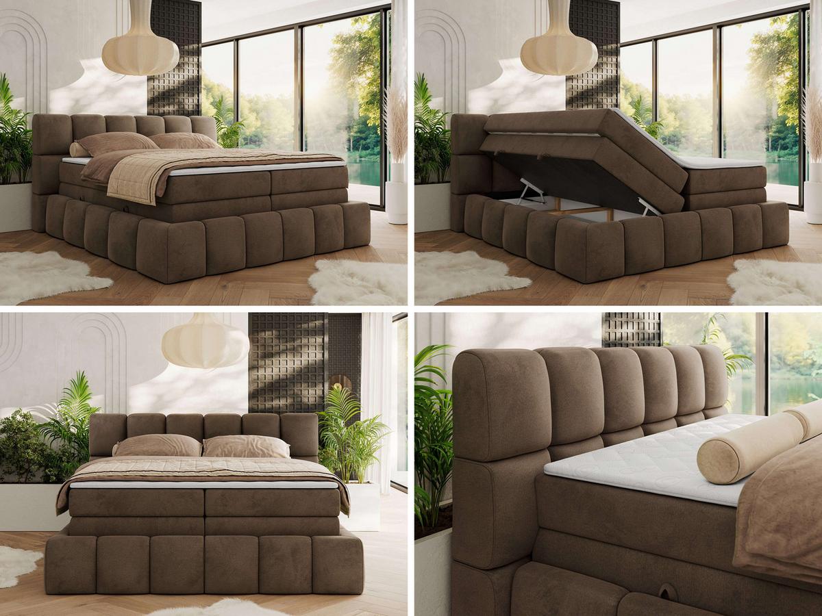BOXSPRINGBETT NIRA KING 160/200 Braun Velvet - H3 - Braun, Holz/Textil (160/200cm) - MKS
