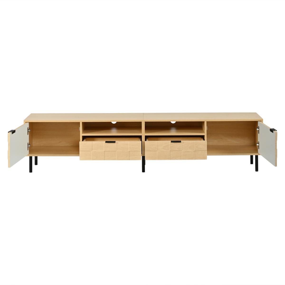 LOWBOARD Naturholzoptik 200cm für 80 Zoll TV, 3D-Dekor, 2 Türen & 2 Schubladen - Naturfarben, Holzwerkstoff (200/44.5/35cm) - Urban Meuble