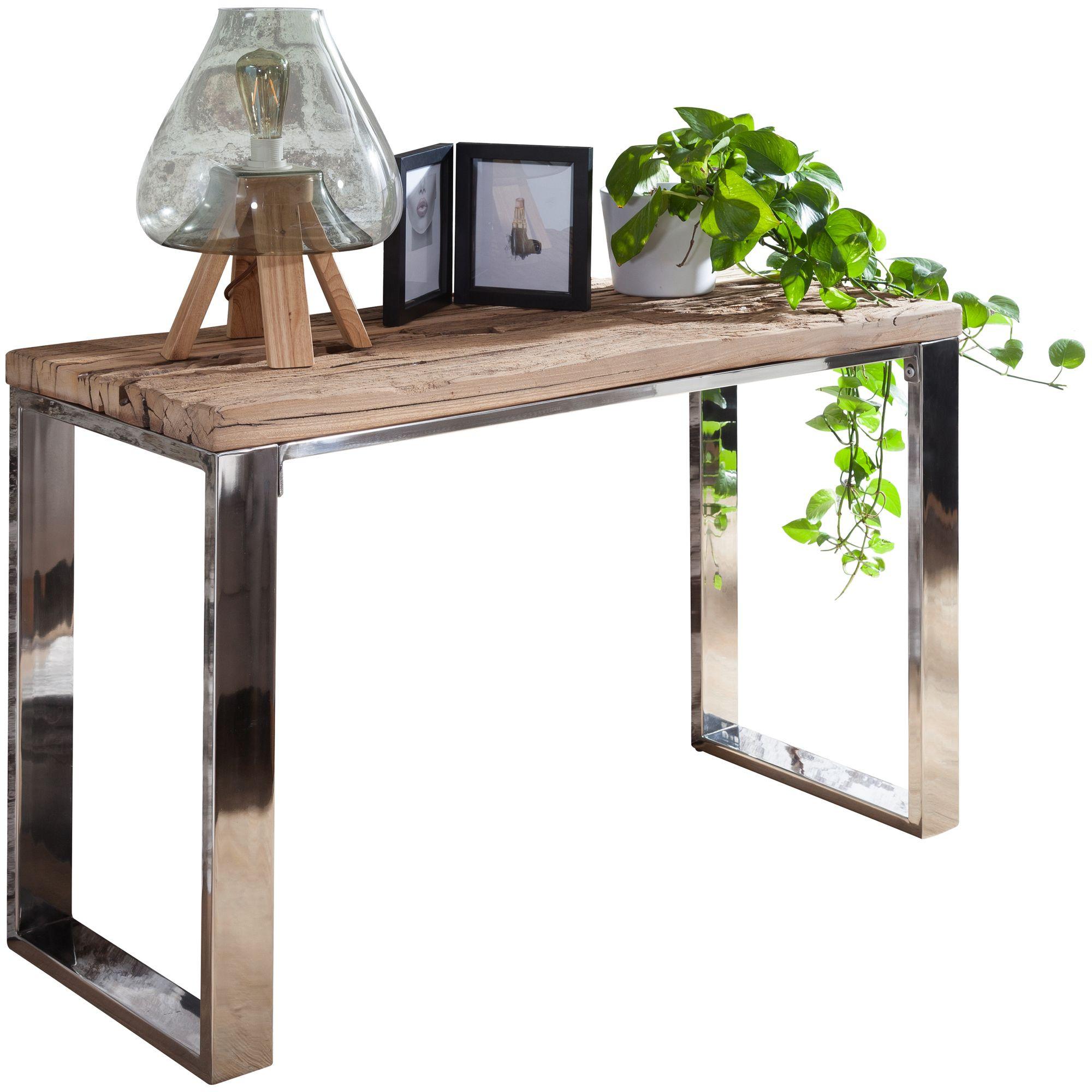 KONSOLENTISCH – Massivholz/Metall, 115 cm, Industrial-Stil, mit Schubladen - Beige/Silberfarben, Holz/Metall (46/115/76cm) - KADIMA DESIGN