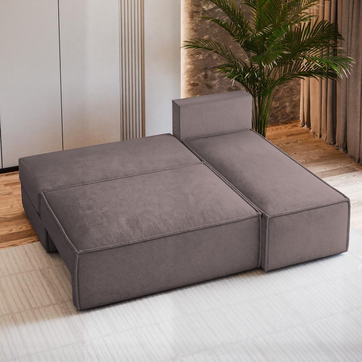 ECKSOFA BRISO M Lila Velours-Stoff mit Schlaffunktion - Lila/Grau, Holz/Kunststoff (200/140cm) - MASSENO