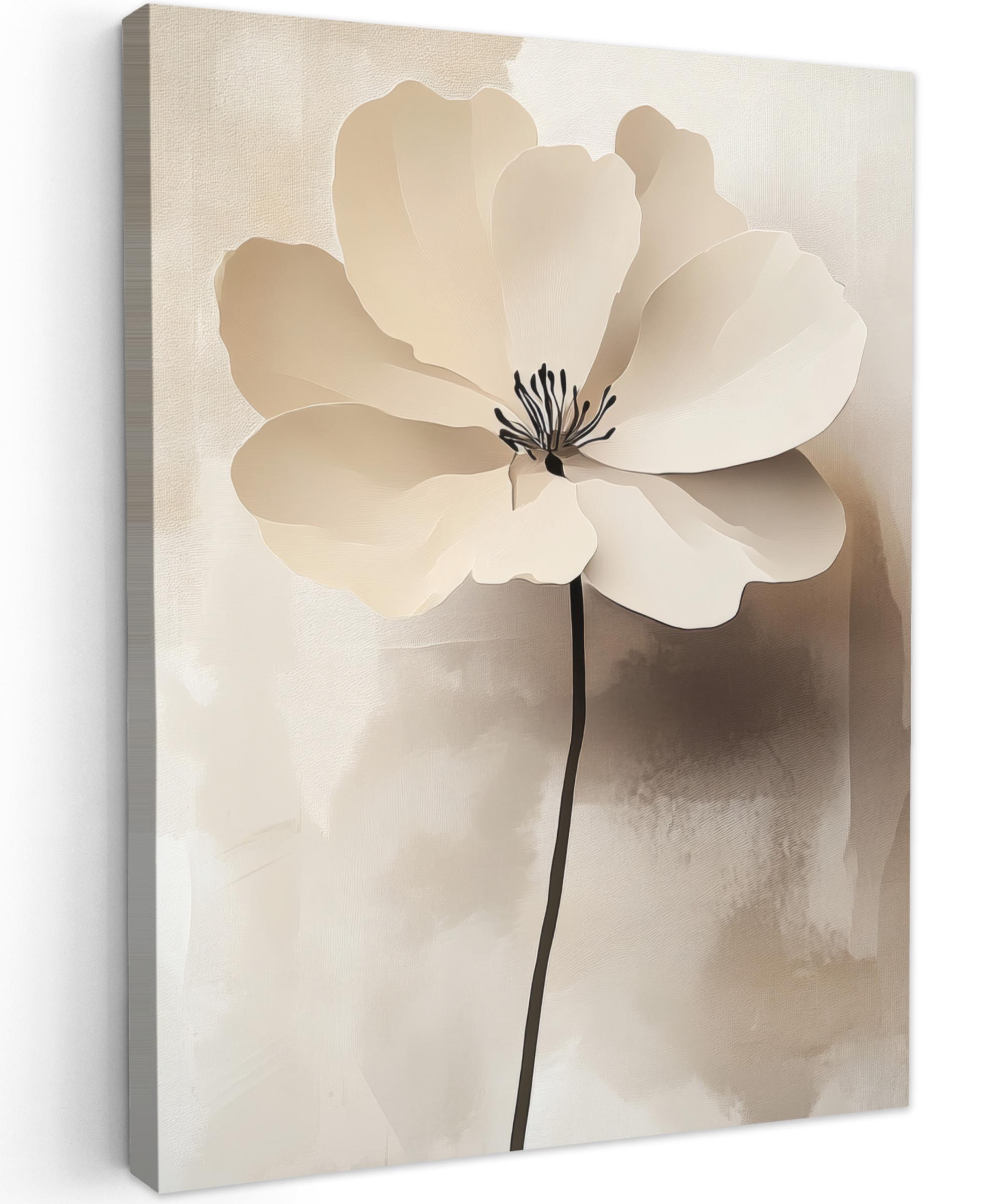 LEINWANDBILD Blume - Beige - Farbe - Schatten Wandbild Wohnzimmer 60x80 cm - Creme, Textil (60/80cm) - MuchoWow
