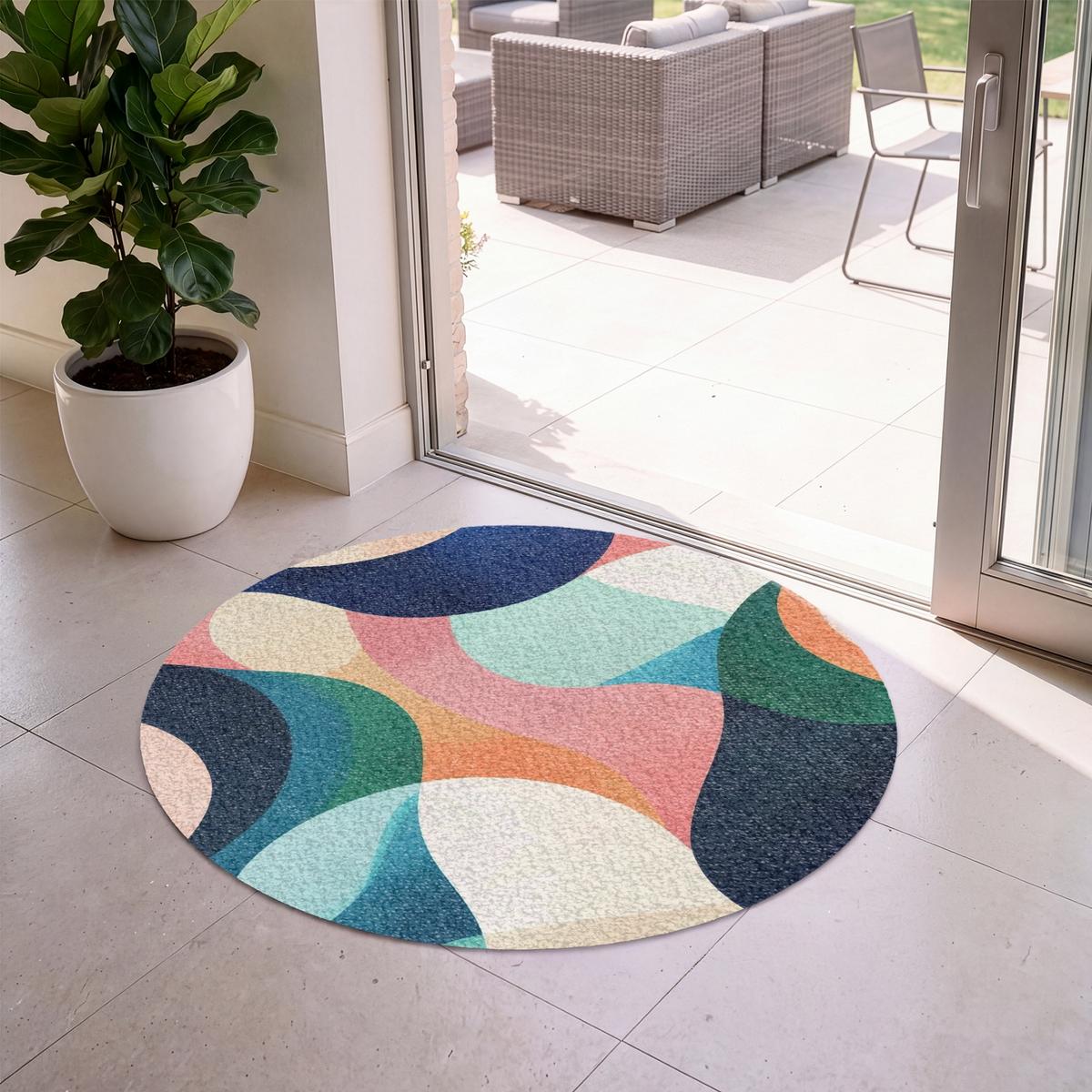 FUSSMATTE Abstrakt - Blau - Rosa Fußabtreter 120x120 cm - Multicolor, Kunststoff (120/0.4cm) - MuchoWow