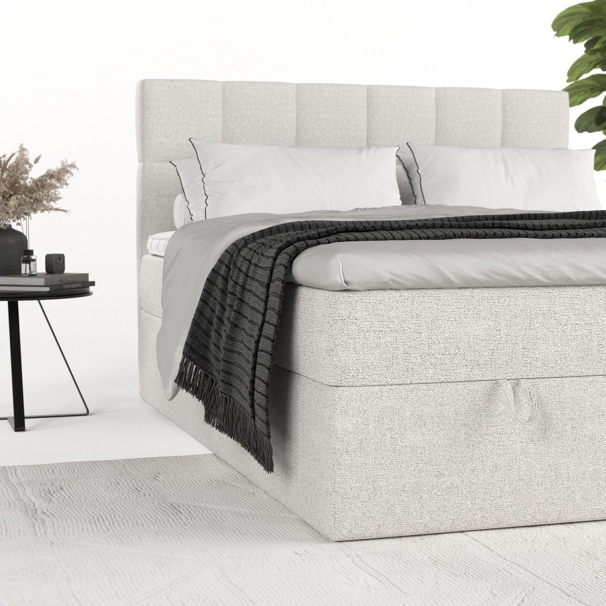 BOXBETT Savio 180/200 cm Hellbeige im Riva Stoff - Sandfarben/Schwarz, Holz/Holzwerkstoff (180/200cm) - AltaBeds