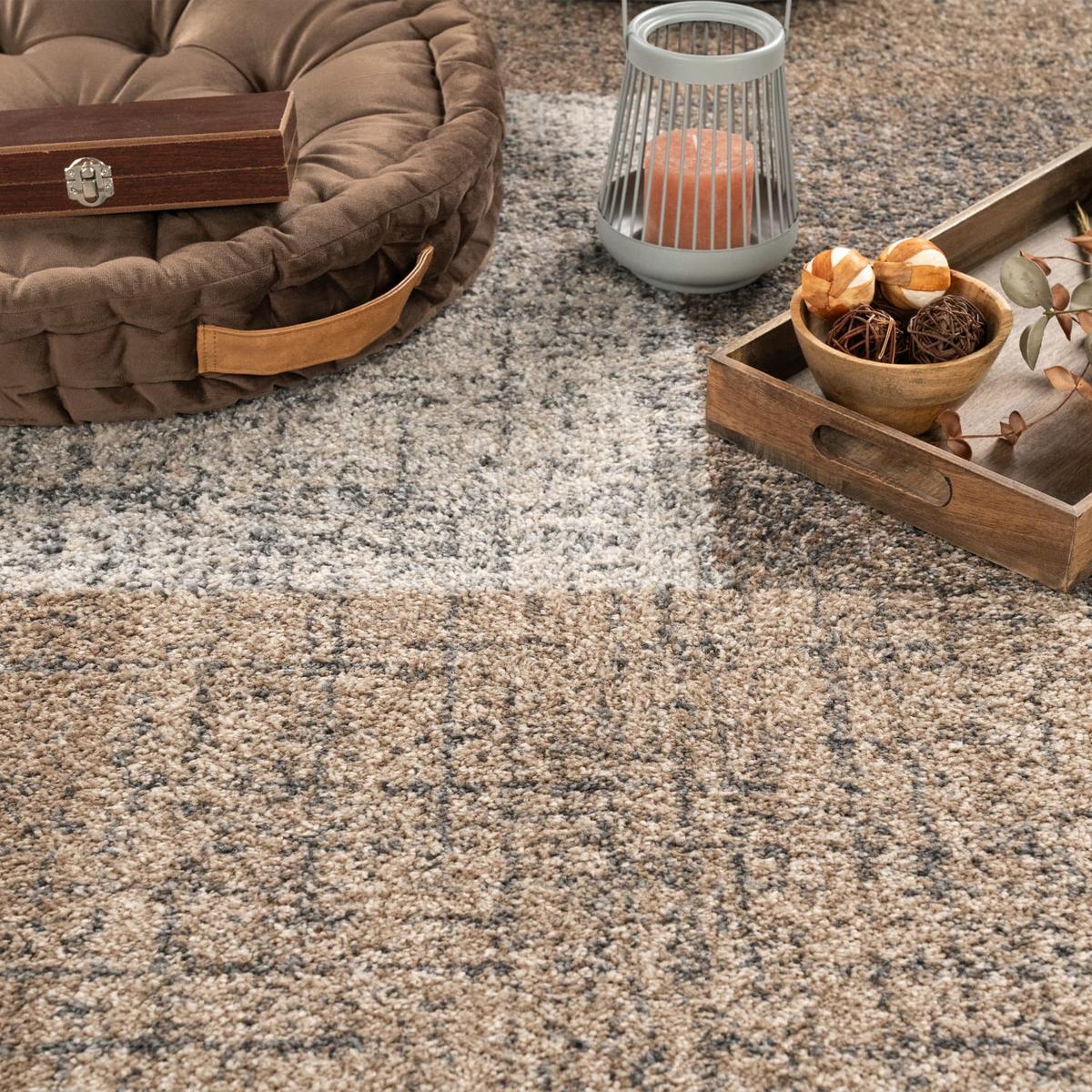 KURZFLORTEPPICH, mit geometrischem Blockmuster, Braun, 80 x 150 cm - Braun, Textil (150/80cm) - KADIMA DESIGN
