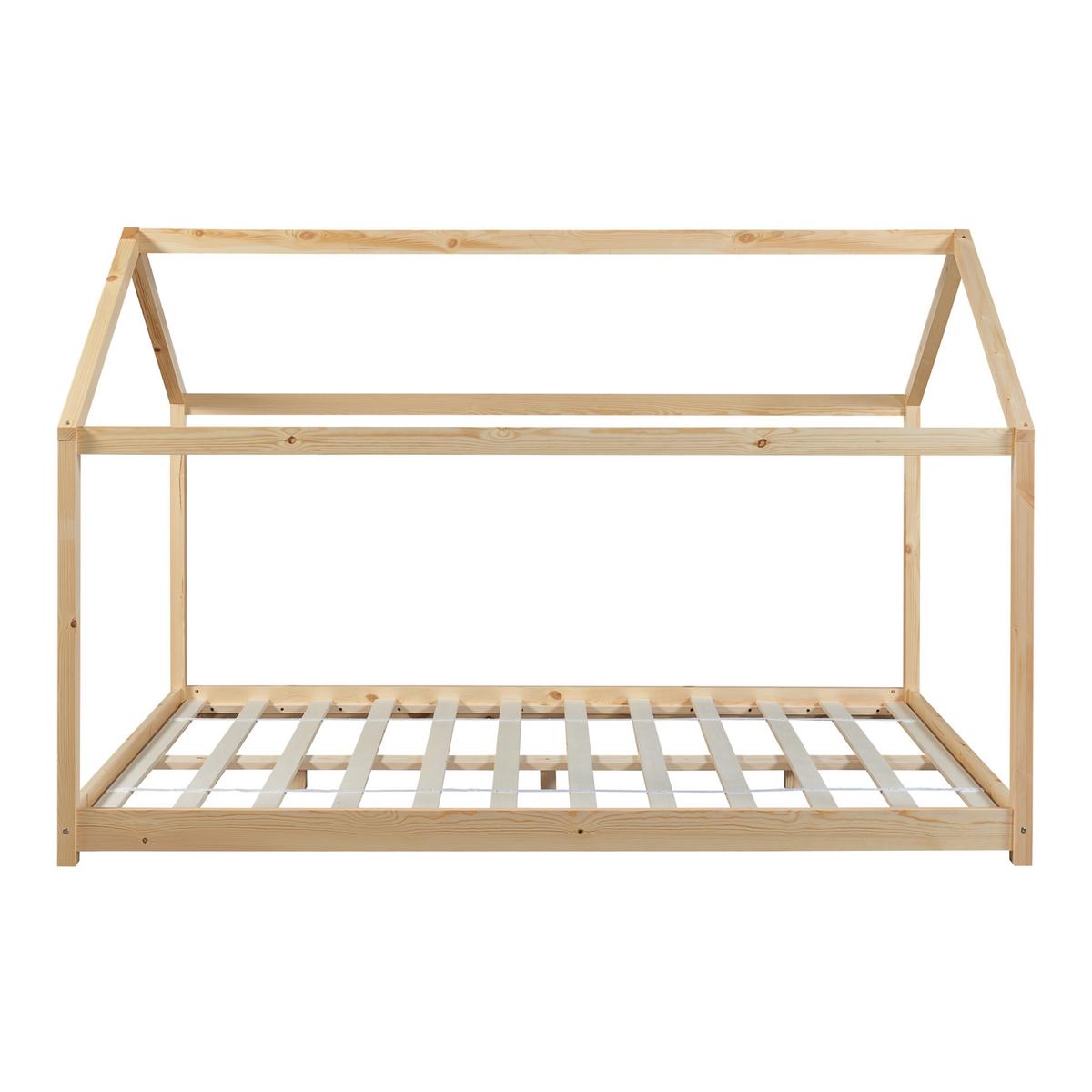 HAUSBETT Cerro mit Matratze - Naturfarben, Holz/Textil (120/200cm) - [en.casa]