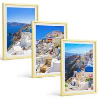 BILDER SET 3er Set - 40x60 cm Goldrahmen - Landschaftsarchitektur Oia Santorini - Goldfarben, Kunststoff (40/60cm) - TULUP