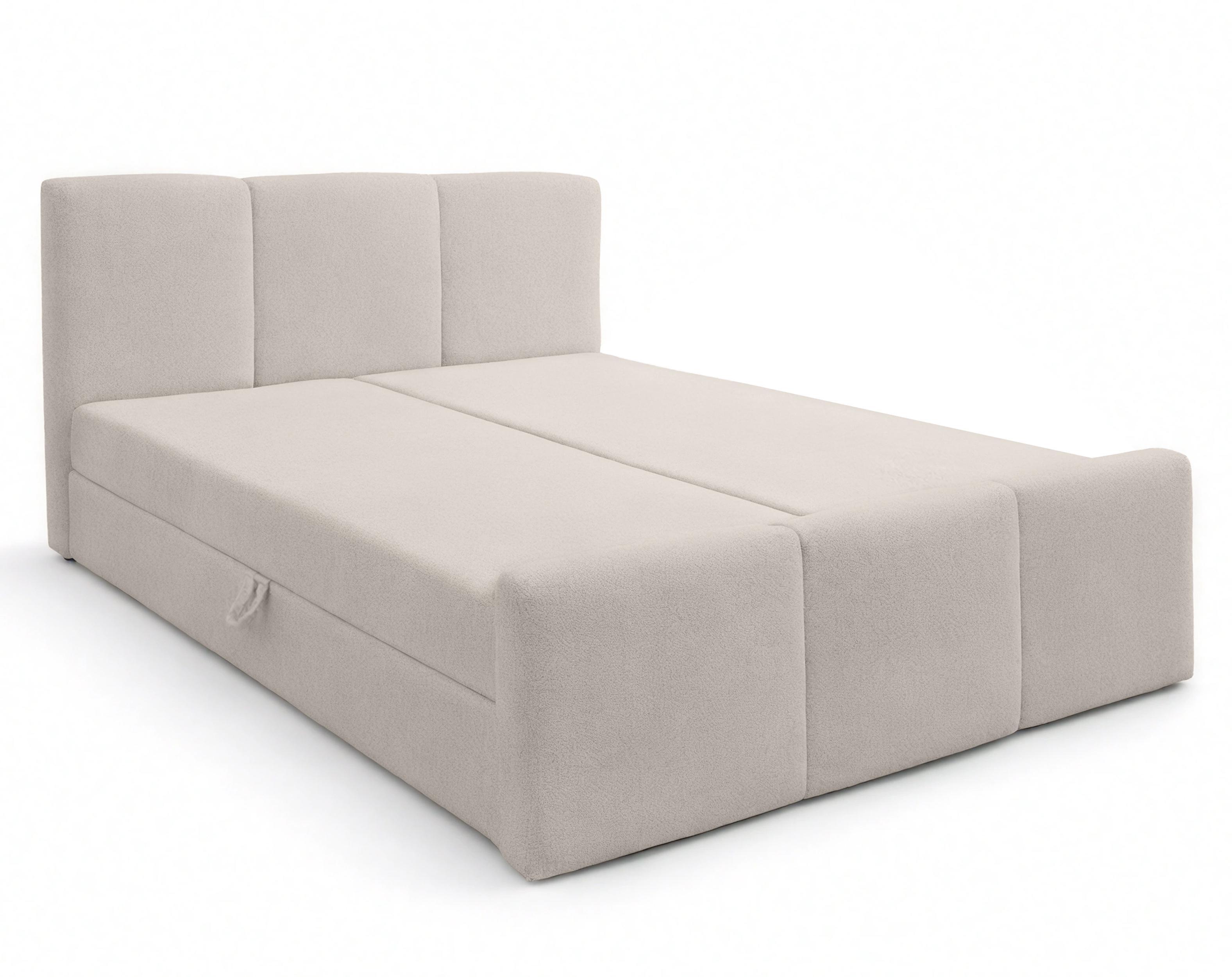 BOXBETT ANKARRA 180x200 cm mit Bettkasten und Matratze - Beige + TOPPER - Beige/Schwarz, Holz/Holzwerkstoff (180/200cm) - AX Living