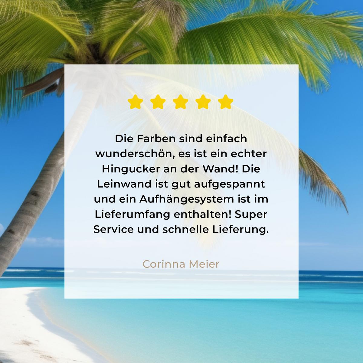 LEINWANDBILD Strand - Palme - Tropisch - Meer Wandbild Wohnzimmer 50x50 cm - Grün, Textil (50/50cm) - MuchoWow
