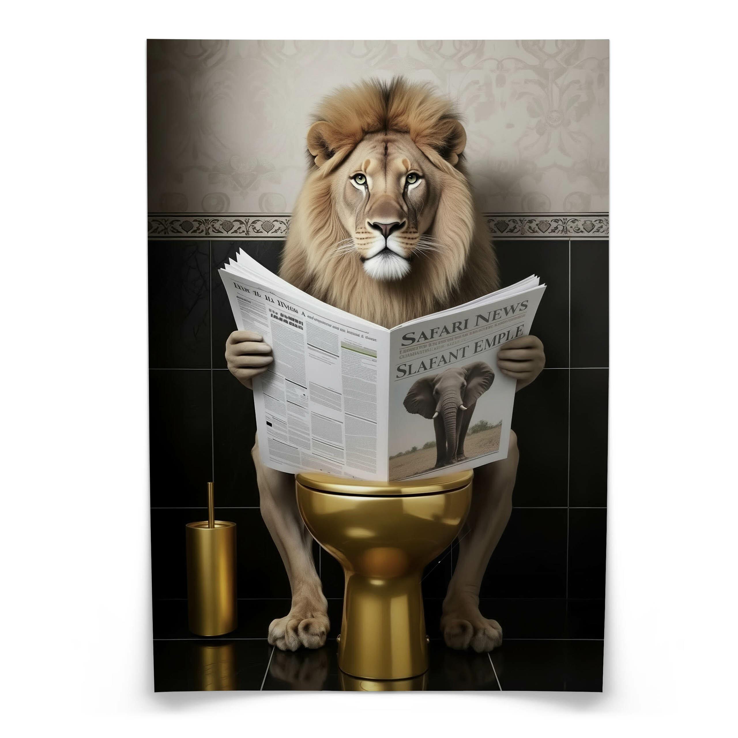 POSTER für WC Badezimmer LÖWE in Toilette Zeitung Abstraktion 50x70cm - Gelb/Beige, Papier (50/70/70cm) - Muralo