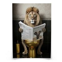 POSTER für WC Badezimmer LÖWE in Toilette Zeitung Abstraktion 50x70cm - Gelb/Beige, Papier (50/70/70cm) - Muralo