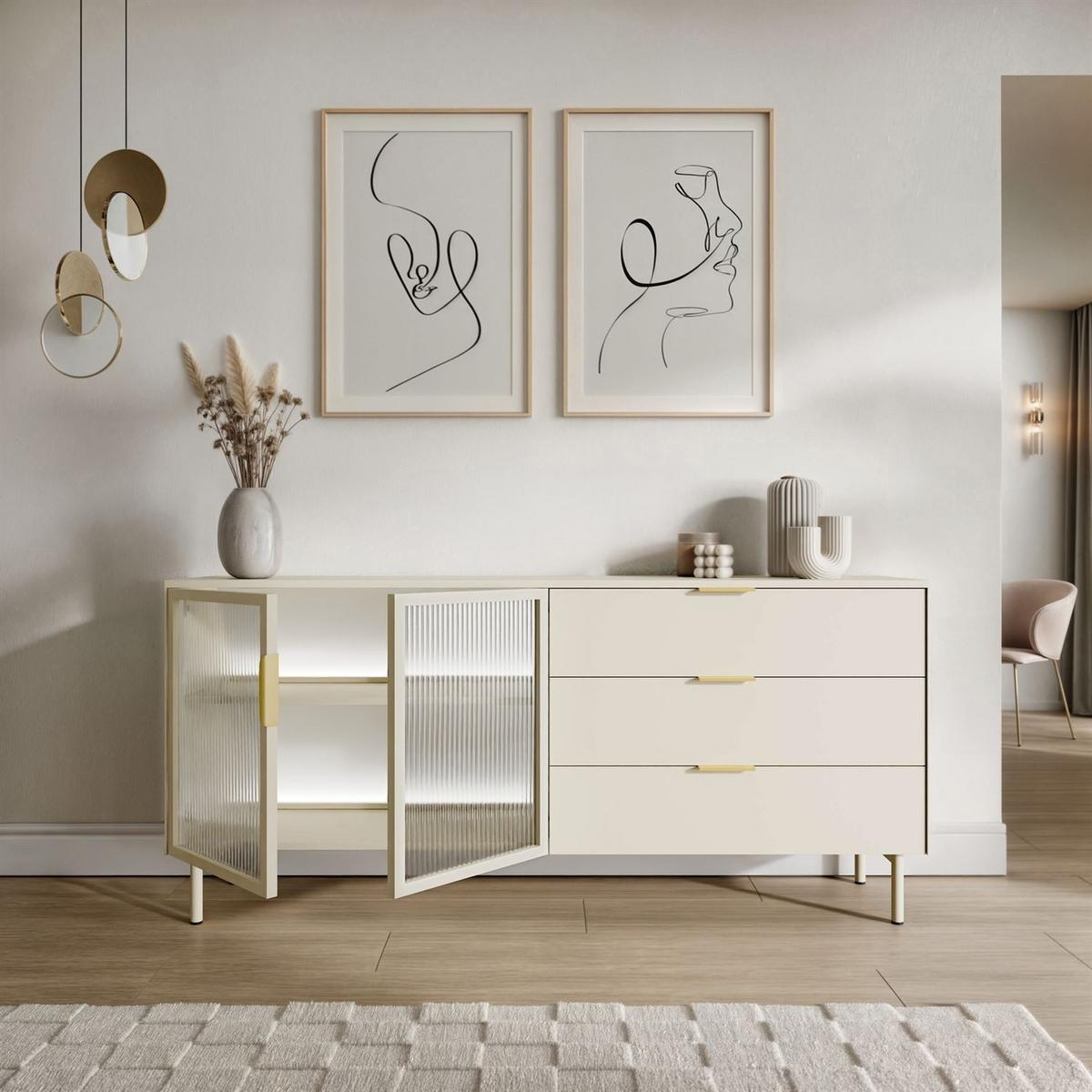 SIDEBOARD LINEA mit LED-Beleuchtung Kaschmir - Kaschmir, Holzwerkstoff (181/83/39cm) - Lookway