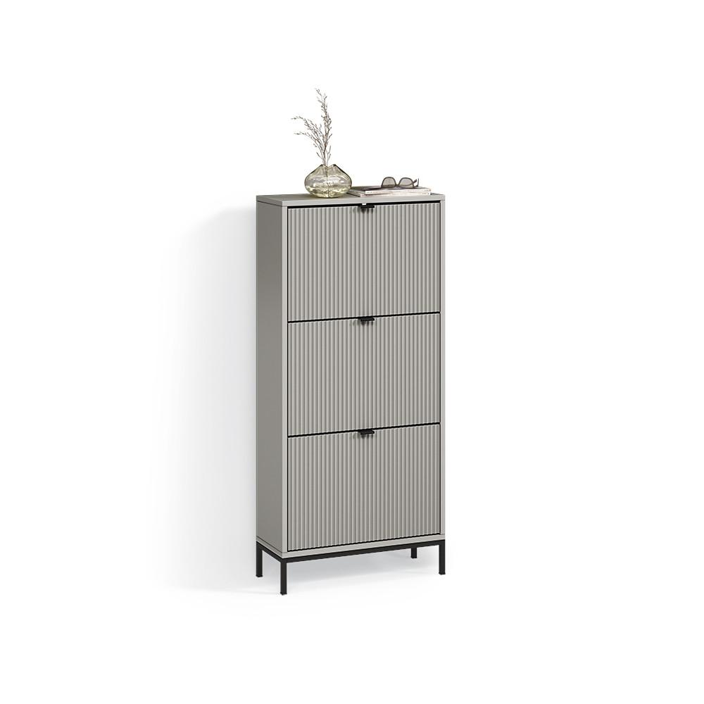 SCHUHKIPPER Aterno Grau 60 x 130 cm mit 3 Klappschubladen - Grau, Holzwerkstoff (60/130/24cm) - Livinity®