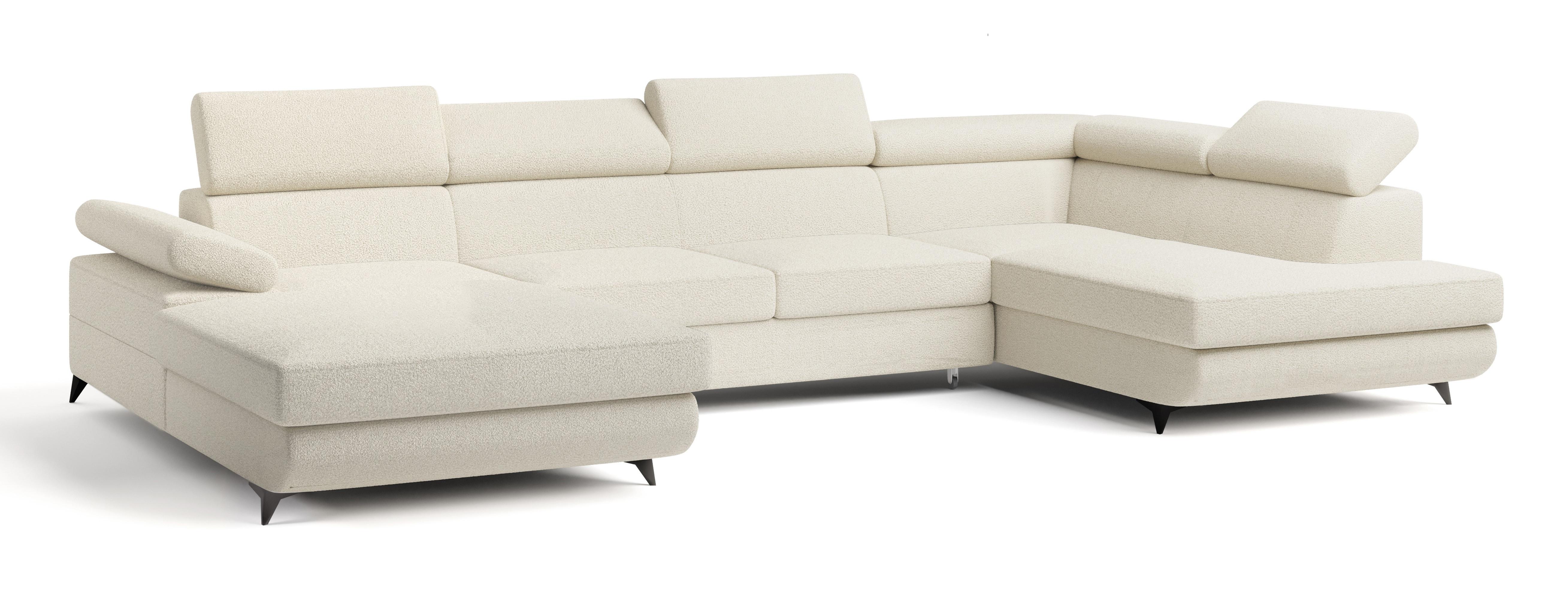 WOHNLANDSCHAFT RUBANO R-S Creme Boucle-Stoff mit Schlaffunktion - Creme, Holz (339/89/190cm) - MASSENO