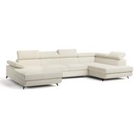 WOHNLANDSCHAFT RUBANO R-S Creme Boucle-Stoff mit Schlaffunktion - Creme, Holz (339/89/190cm) - MASSENO