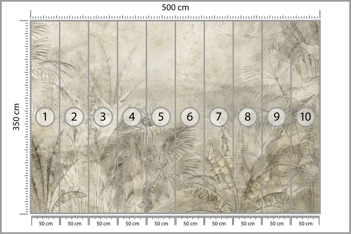 FOTOTAPETE für Schlafzimmer Vintage Botanische Blätter Tropisch 500x350 - Beige/Braun, Papier (500/350cm) - Muralo