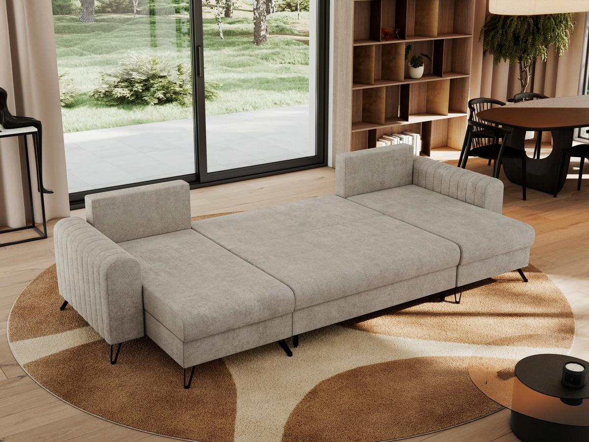 WOHNLANDSCHAFT AXEL U Struktur Beige - Beige/Schwarz, Textil/Metall (312/90/140cm) - MKS