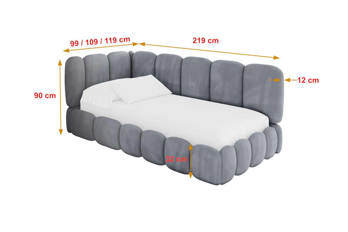 EINZELLBETT Jugendbett mit Bettkasten, Rechts - AVRY 80x200 Grau - Blaugrau, Holzwerkstoff/Textil (80/200cm) - ALTDECOR