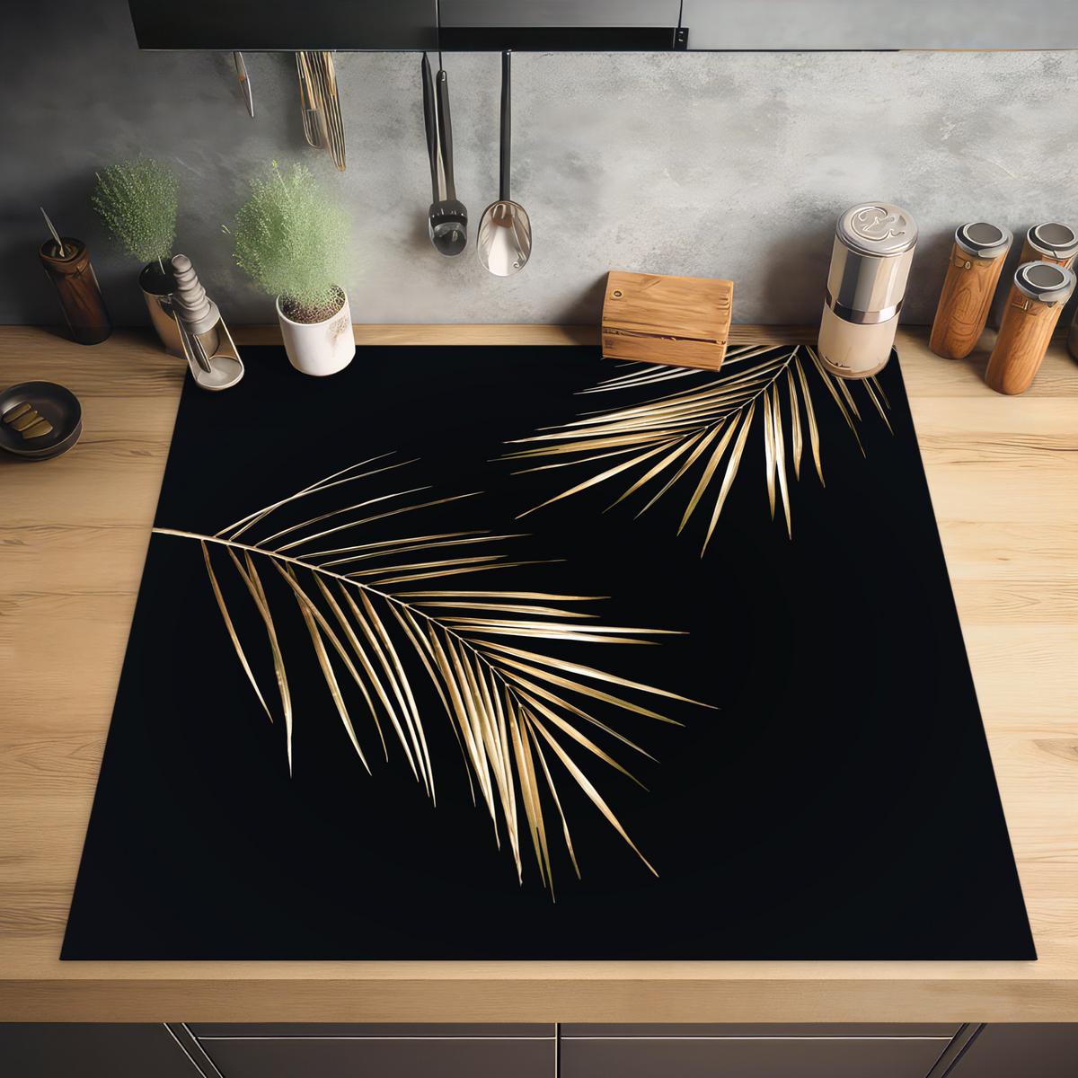HERDABDECKPLATTE Blätter - Pflanzen - Gold - Schwarz - Luxus Induktionsmatte 78x78 cm - Goldfarben, Kunststoff (78/78/0.2cm) - MuchoWow