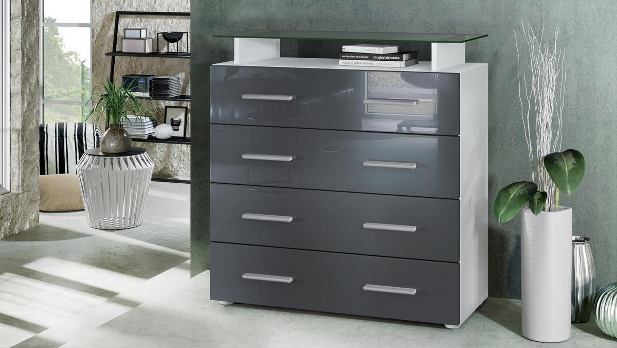 KOMMODE Pavos Grau Hochglanz - Grau, Holzwerkstoff (76/81/35cm) - Vladon