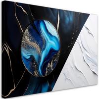 LEINWANDBILD Blaue Abstraktion mit goldenem 3D-Effekt 100x70cm - Blau, Textil (100/70cm) - Feeby
