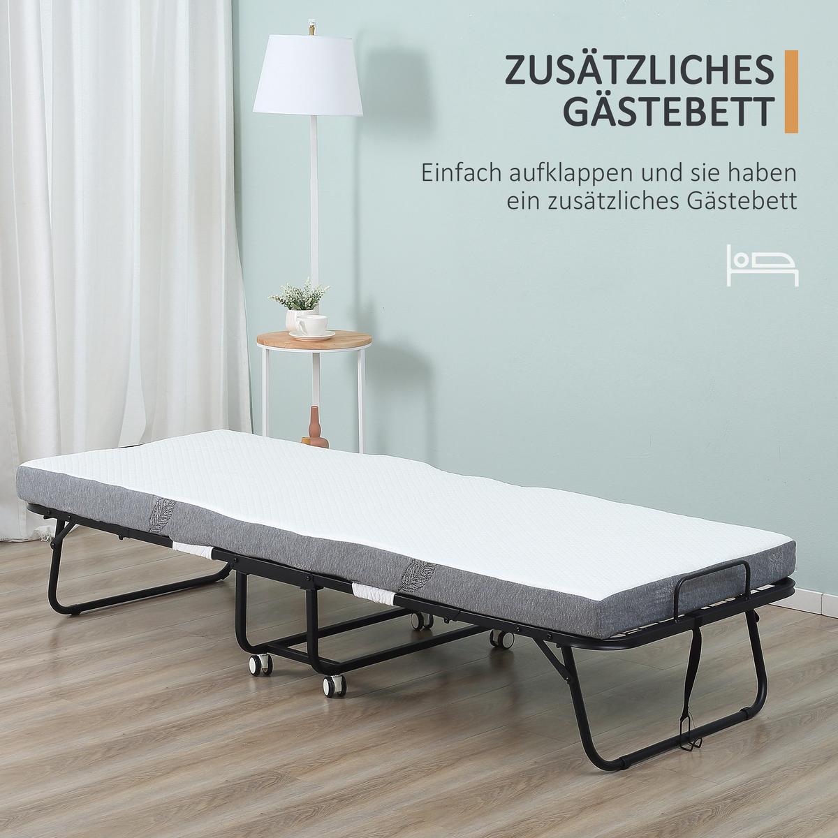 KLAPPBETT Polyester Schaumstoff Weiß Schwarz - Schwarz/Weiß, Kunststoff/Textil (90/200cm) - HOMCOM